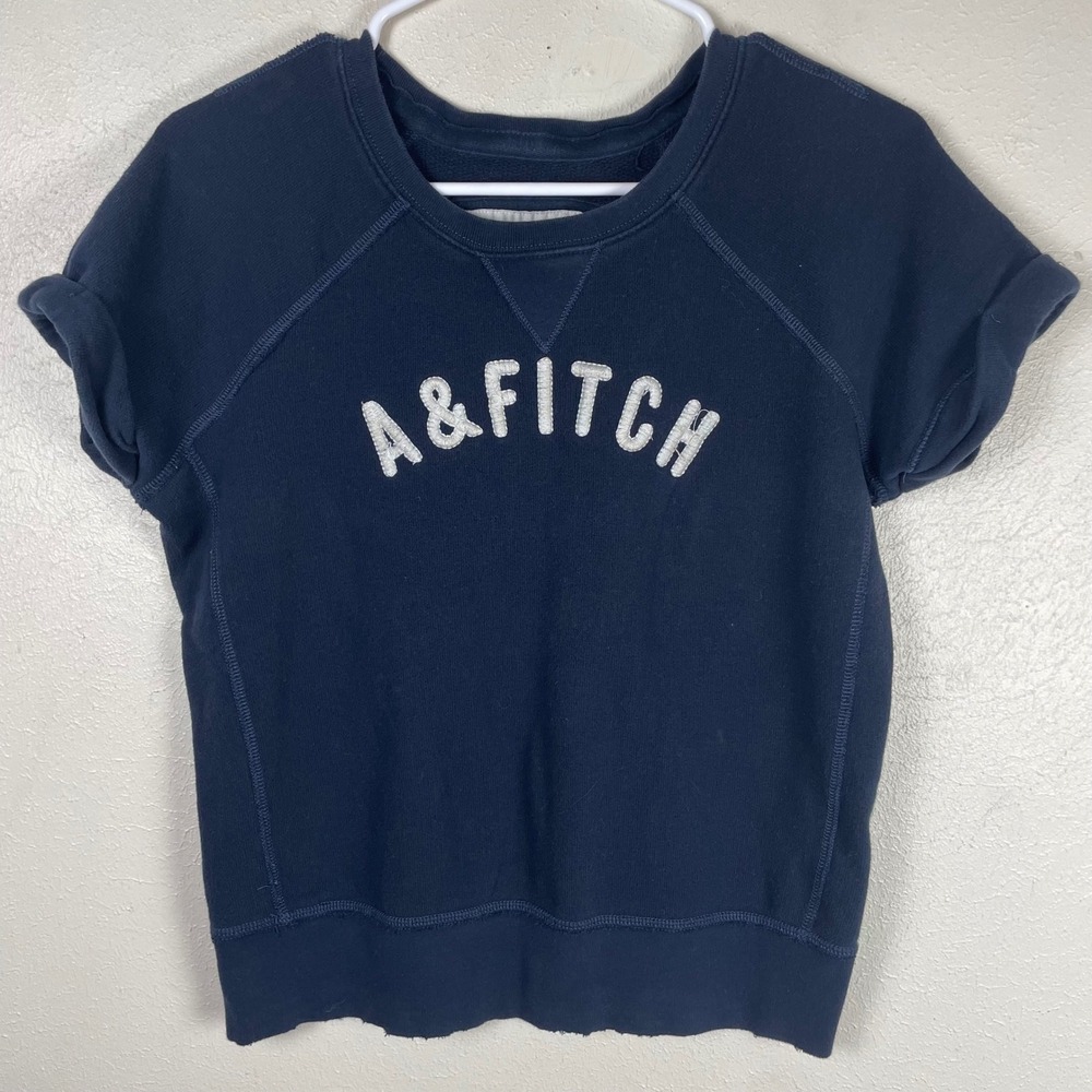 Abercrombie & Fitch Womens Navy Blue Short‎ Sleeve Logo Sweatshirt Size M